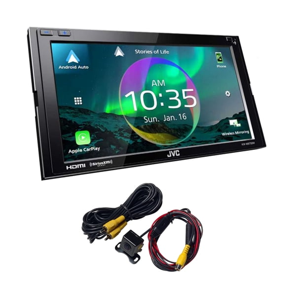 JVC KW-M875BW Digital Multimedia Receiver w/ Wireless CarPlay and Android Auto, BT and High Res Audio (Does Not Play CDs) with Audiovox ACA801 Back Up Camera