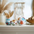 thumbnail image 2 of Ceramic Floral Orbs for Home and Bathroom Decor - Boho Accent for Office, Living Room, and Shelf Display - Ornaments for Console and Coffee Table - Set of 3, 6", 5", 4", White & Blue, 2 of 12