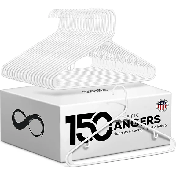 50 Pcs. of Standard Plastic Hangers for Clothes - Durable Tubular Hanger Slim Design Idea for Daily Use Space Saving Heavy Duty Coat Pants Shirt Hanger Set (White)