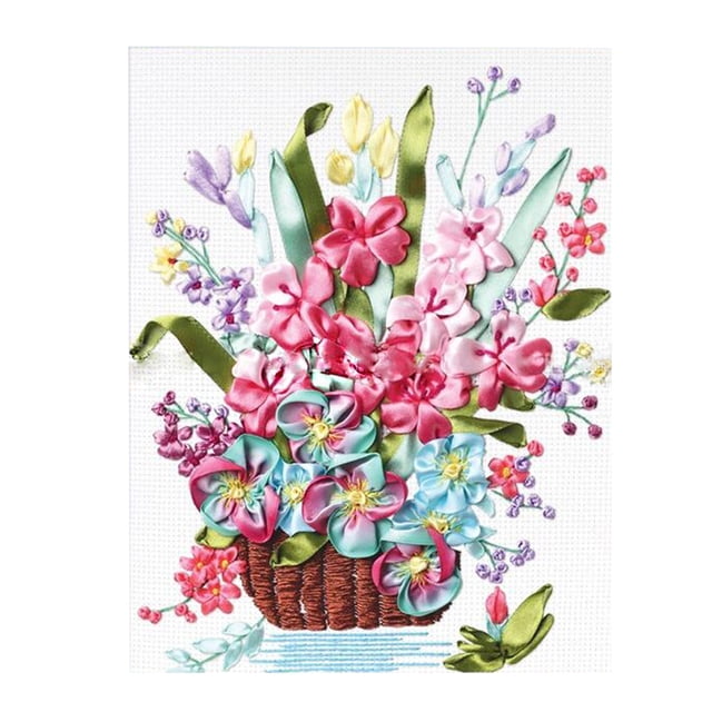 Beginners Ribbon Embroidery 3D Flower Bouquet DIY Work Wedding Gift