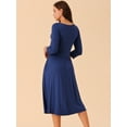 thumbnail image 4 of DARING DIVA 3/4 Sleeve Twist Knot Front V Neck A-line Midi Dress L Dark Blue, 4 of 6