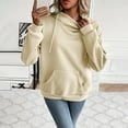 thumbnail image 3 of qucoqpe Women's Drawstring Hoodie with Front Pocket Casual Solid Color Pullover Sweatshirt Cozy Long Sleeve Casual Streetwear Top Beige L, 3 of 5