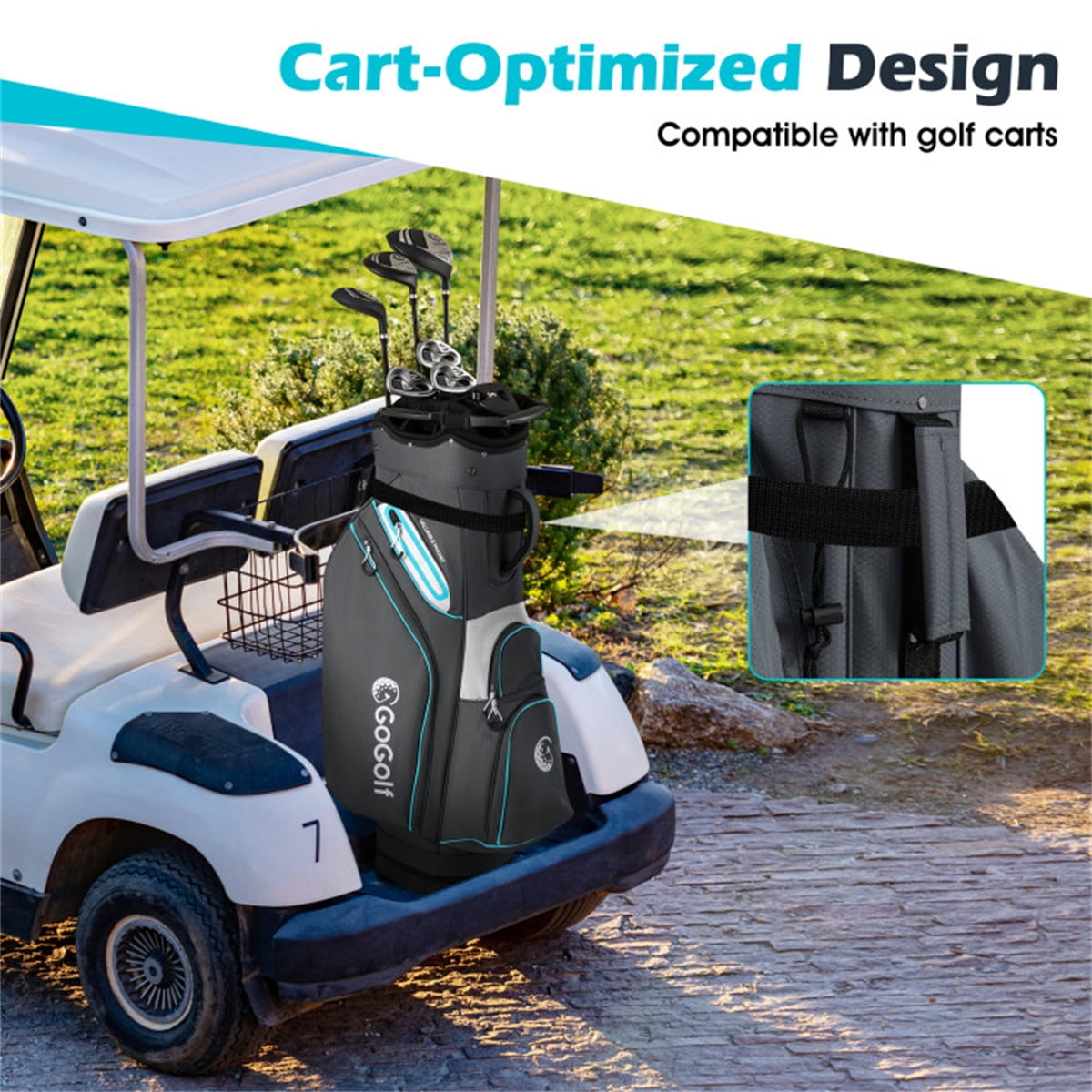 14 Way Golf Cart Bag 6 Zippered Pockets With Cooler Waterproof Zippers Gray Blue 4.7Lbs 33.5In Height 14 Divider Top Putter Well Rain Hood Umbrella Holder Polyester Lightweight Cart Bag Pro