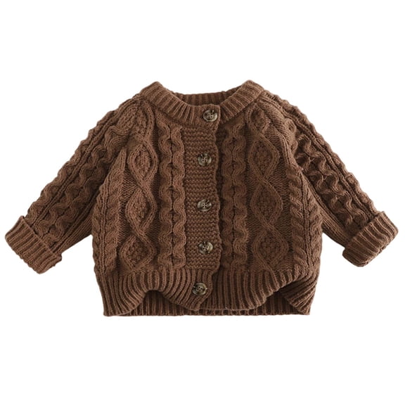 Fesfesfes Kids Unisex Classic Cable Knit Cardigan with Button Front Long Sleeve Ribbed Trim Soft Warm Sweater for School Daily Wear 0-8 Years