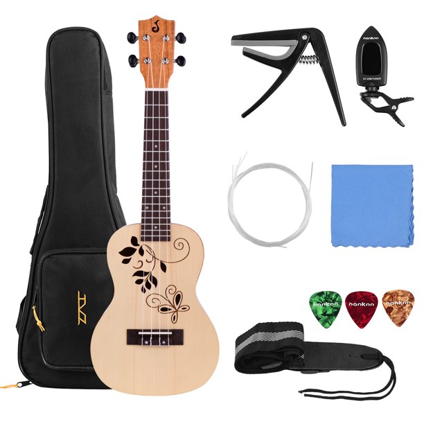 Jaoques Kit de ukelele de concierto de 23 pulgadas, 4 cuerdas, principiante acústico