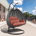 thumbnail image 2 of LeisureMod 2 Person Wicker Egg Chair Outdoor Indoor Bedroom Patio Hanging Lounge Swing Hammock Chairs with Black Stand and UV Resistant Cushions (Dark Orange), 2 of 10