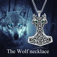thumbnail image 5 of Wolf Necklace Sterling Silver Vintage Norse Viking Thor's Hammer Talisman Original Nordic Vegvisir Mjolnir Amulet Pagan Symbol Jewelry, 5 of 5
