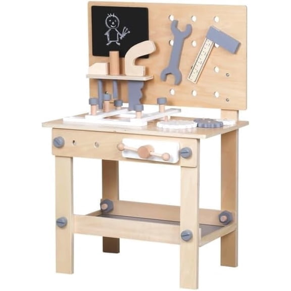 Wooden Toy Workbench, Large Kid's Play Creative Building Set, Construction Workshop Tool Bench Toys