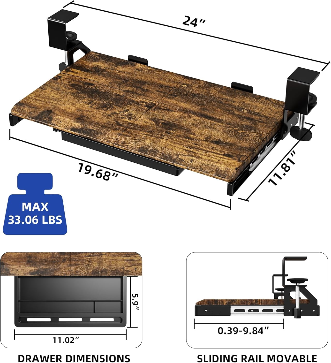 Under Desk Keyboard Tray with Slide Pull Out, C Clamp Mount, Ergonomic Computer Stand for Home Office, White, 19.7" x 12.2" Small Size