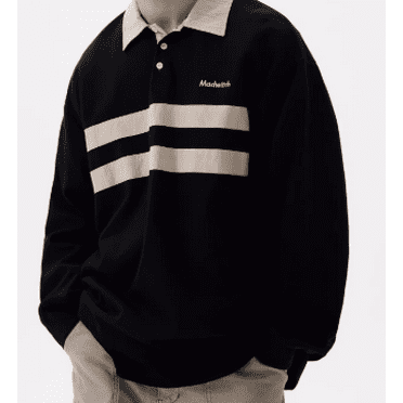 Original retro color clashing striped polo collar sweatshirt men and women loose casual simple design sense of tops