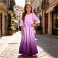 thumbnail image 5 of Little Girls Maxi Dress 4-14 Years Ruffle Half Sleeve Round Neck Floral Print Tiered Long Dress with Side Pockets Pink O 7-8 Years, 5 of 7