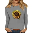 thumbnail image 2 of Spring Tops for Women Long Sleeve Shirts for Women Plus Size under $5 Women's Retro Fall Trendy Classic Print Round Neck Tops/shirt Gray S, 2 of 4