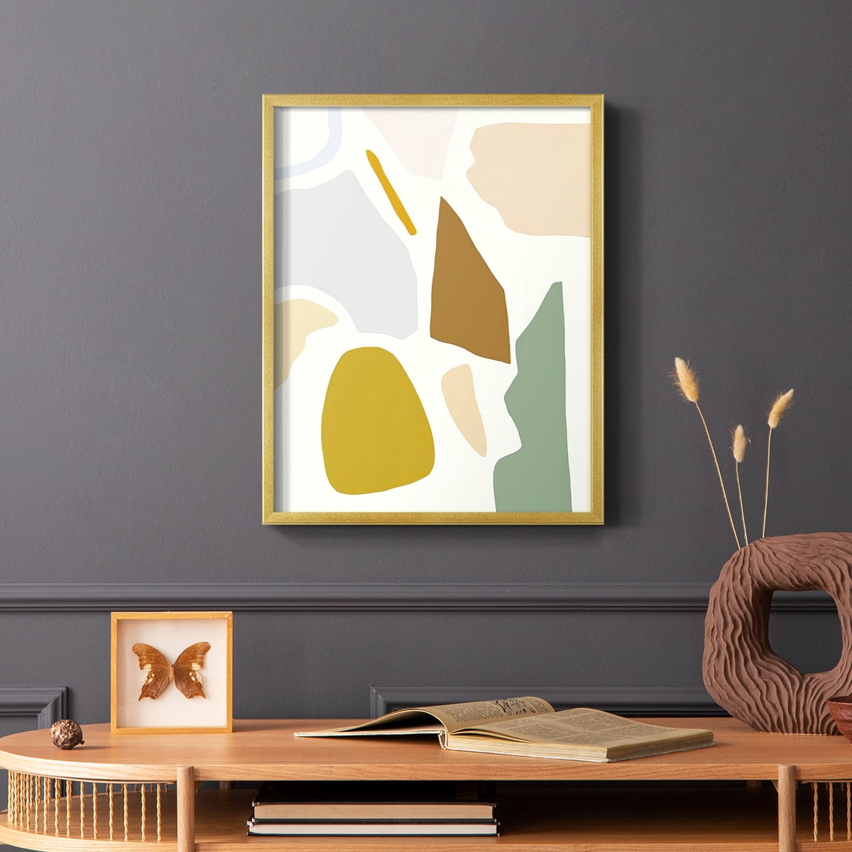 Pastel Splotches I Framed Print in Gold Solid Wood Framed Print No Nail Hanging