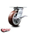 thumbnail image 2 of Heavy Duty Large Top Plate Polyurethane on Polyolefin Swivel Caster w/Main. Free Bearings and 6" x 2" Maroon Wheel & Side Lck Brake - 900 lbs Capacity/Caster - Service Caster Brand, 2 of 2