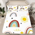 thumbnail image 2 of Homewish Cartoon Rainbow Sun Twin Sheet Sets,Cute Stars Print Twin Fitted Sheet,White Red Yellow Flat Sheet For Teens,Breathable Home Decor,3-Piece, 2 of 7