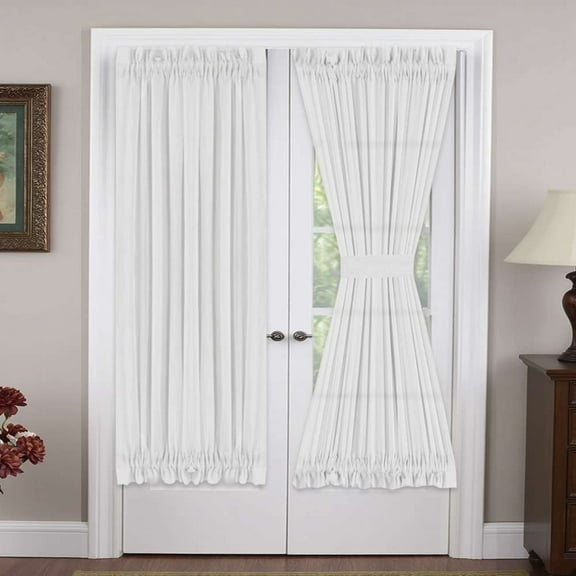 Turquoize Linen French Door Curtains Privacy Light Reducing Glass Door Curtain with Tieback | Rod Pocket 2 Panel(52" x 72",White)