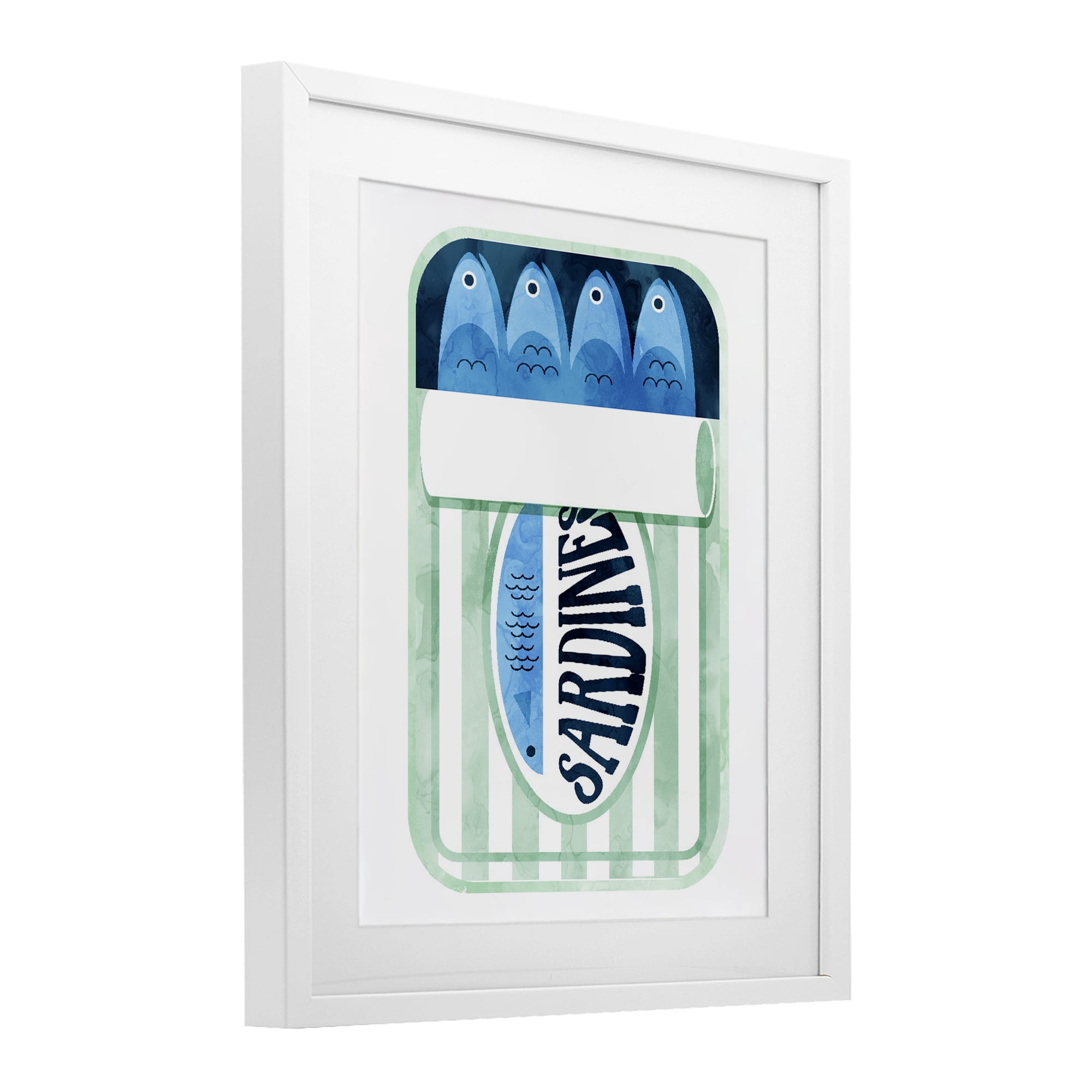 Green Stripe Sardine Tin White Framed Print Under Glass, design by Daphne Polselli