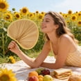 thumbnail image 5 of Hyknon Natural Palm Leaf Hand Woven Fan, Natural Bamboo Raffia Fans with Handle, Lightweight Plantain Fan with Knitted Edge, Traditional Rustic Style Woven Fan for Summer BBQ, 5 of 5
