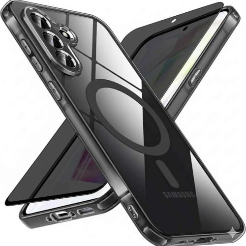 for Samsung A55 Case, Magnetic Galaxy A55 Case with Screen Protector, Slim Fit Translucent Matte Back Shockproof Phone Cover Compatible with MagSafe (Black)