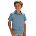 thumbnail image 4 of Aihuaihua Boys Button Down Linen Shirt Short Sleeve Tops for Girls Summer Beach Casual Collared Blouse Soft Tunic Tees with Pocket Light Blue 13-14 Years, 4 of 6