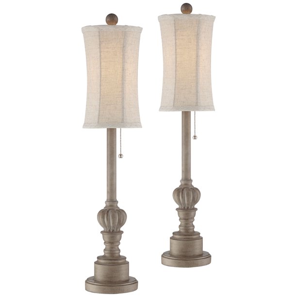 Regency Hill Traditional Buffet Table Lamps Set of 2 Natural Candlestick Cream Bell Shade for