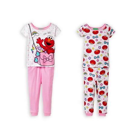 Sesame Street Elmo & Cookie Monster Little Girls Cotton Pajama Set, Pink, Size: 3T