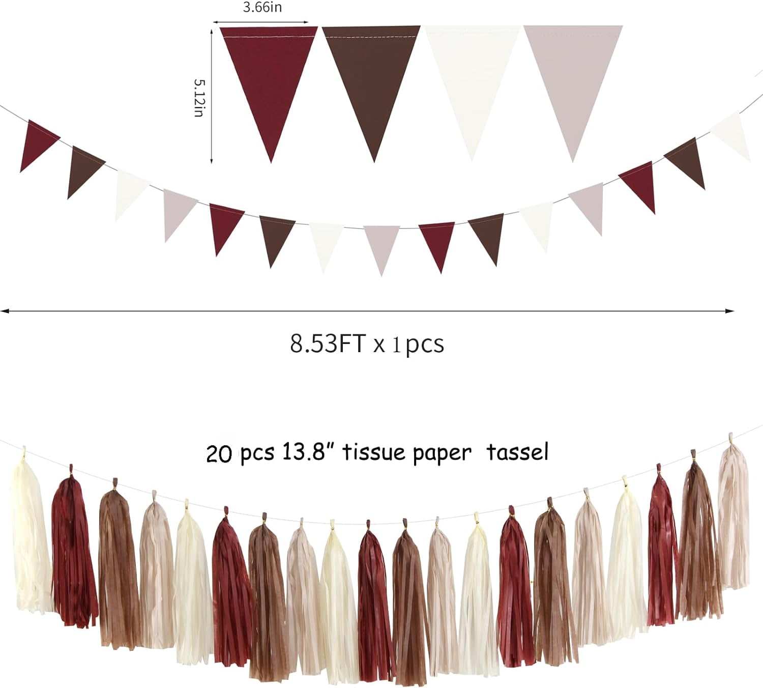 Brown Burgundy Champagne-Gold Party-Decorations - 30pcs Rustic Boho Wedding Tissue Pom-Poms Streamers ,Fall Autumn Tassel Garland Banner,Birthday Baby Bridal Shower Engagement Decor