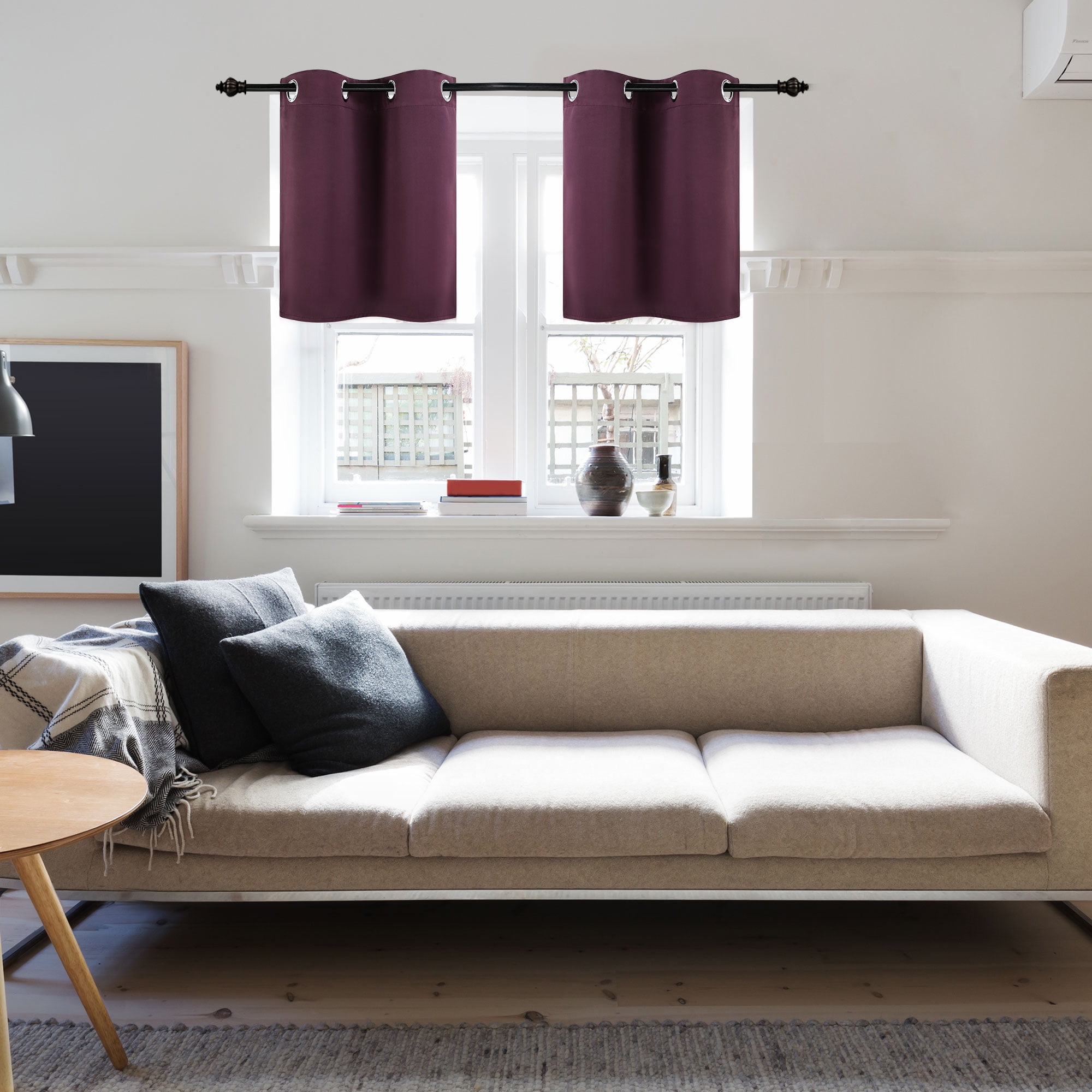 Unique Bargains Blackout Window Curtains Kitchen Panels Set of 2 Burgundy 29" x 18"