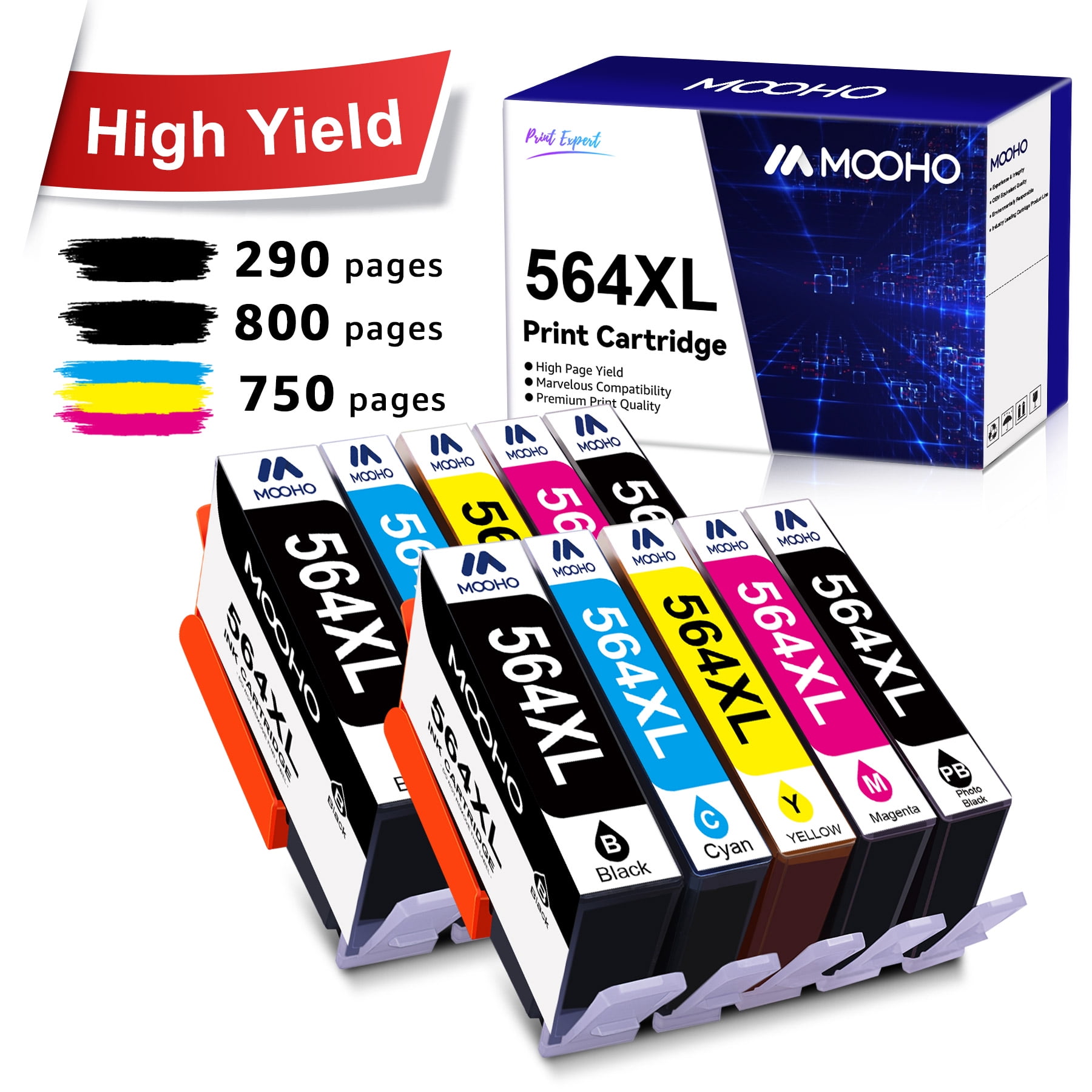 564 Ink Cartridges for Printers to Use with HP 3520 3522 Officejet 4620 Photosmart 5520 6510 7520 7525,Black Photo-Black Cyan Magenta Yellow,10 Pack - Walmart.com