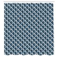 thumbnail image 2 of Ambesonne Geometric Shower Curtain, Monochrome Vintage Shapes, 69"Wx70"L, Dark Sky Blue and White, 2 of 4
