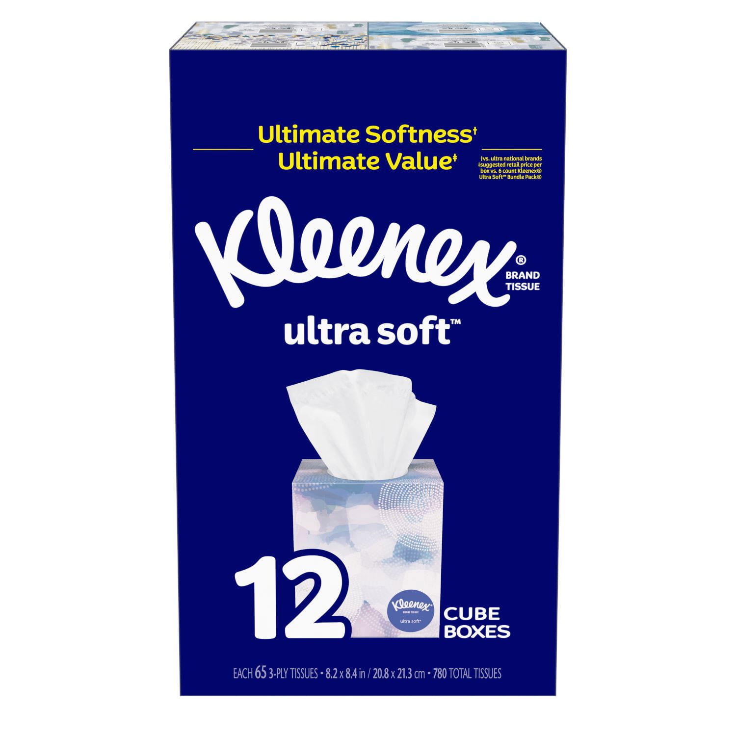 12 pack Kleenex Ultra Soft Facial Tissues Cube boxes 65 tissues per pack 