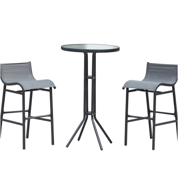 JERFIT 3-Piece Outdoor Bar Set, 27" Round Patio Bistro Table with 2 Mesh Chairs, Charcoal Gray, All-Weather Metal Frame for Garden, Deck, Balcony