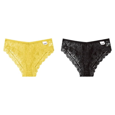 2-Pack Women Lace Panties Mid Waist Breathable Hollow Mesh Crotch Briefs Thong Panties Lot Large Athletic Underwear Women Bikini Boy Cut Panties for Women Pack Stash Underwear Woman Panties Pack