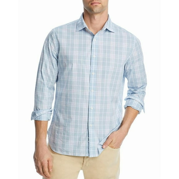 The Men's Store Major Dept Store Casual Stretch Plaid Slim Shirt Sky Blue-Medium