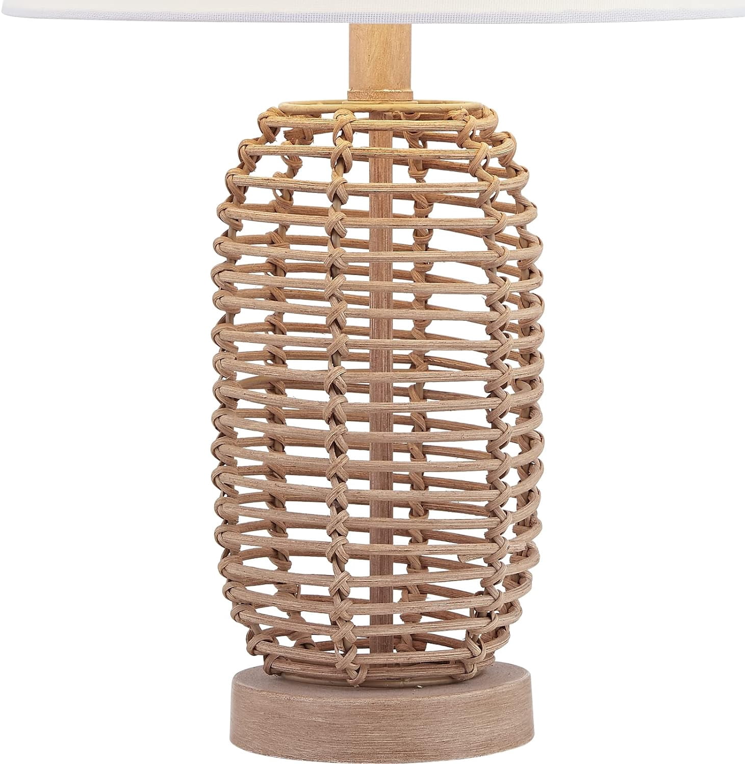 Maxax Natural Rattan Table Lamps Set of 2, Coastal Bedside Lamps 21'' Tall Brown Nightstand Lamps with White Fabric Shade for Bedroom, Living Room