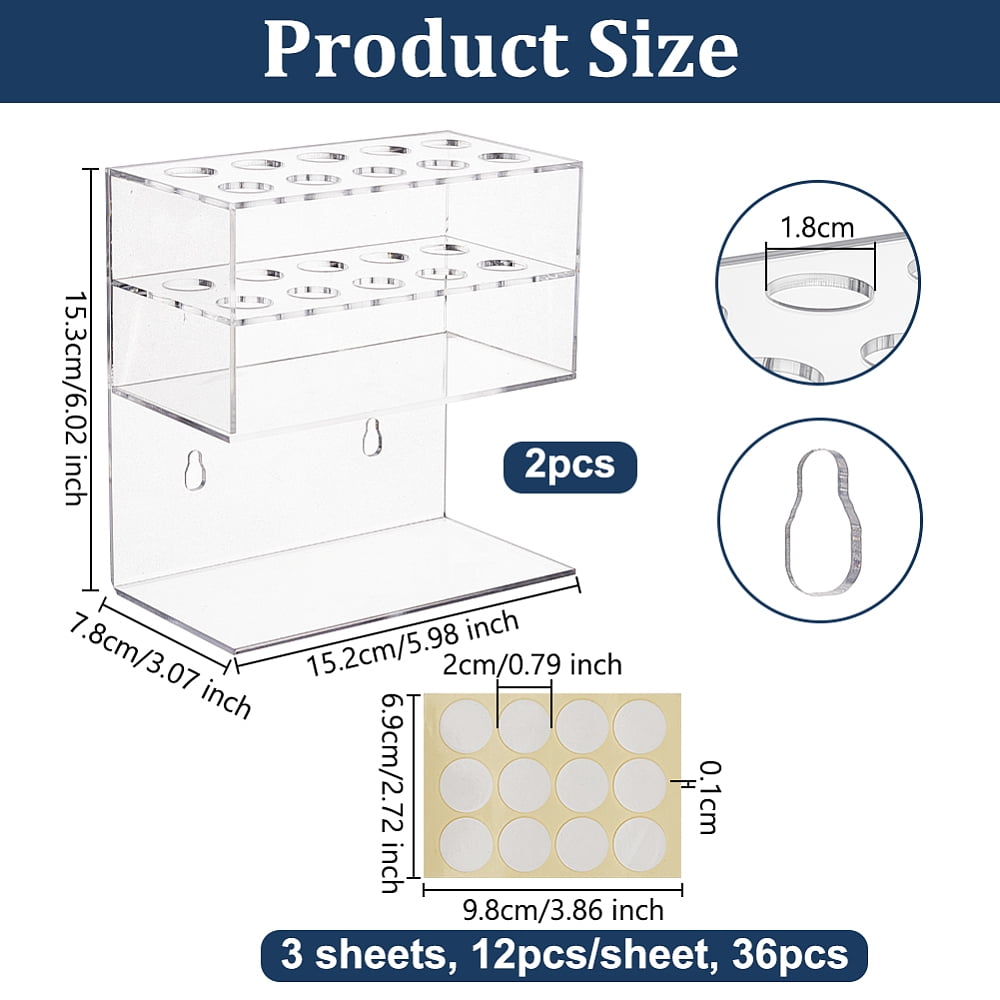 2 Set Acrylic Pen Holder Dry Erase Marker Holder 2-Tier 10-Slot Whiteboard Marker Holders Clear Marker Organizer Stand DIY Clear Pencil Holder Cup