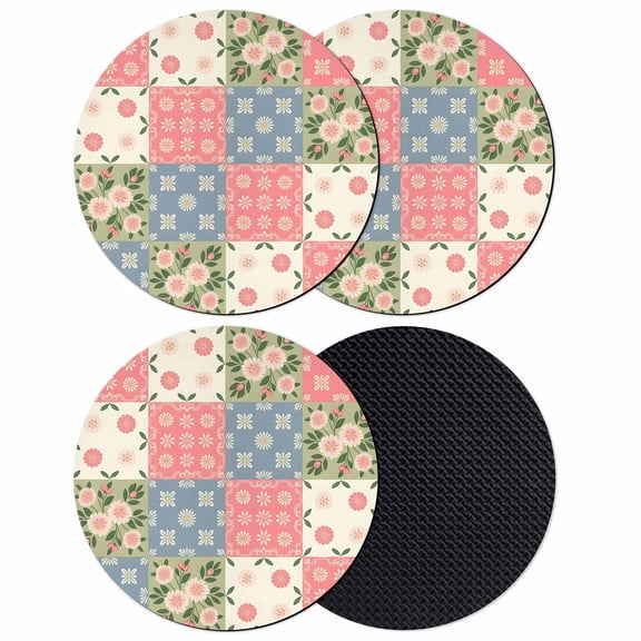 Japanese Style Coasters Set of 4, Absorbent Coasters for Drinks, Colorful Patchwork Flowers Leaves Plaid Coaster for Desk Coffee Table Protection, Home Decor House Warming Gifts 4"