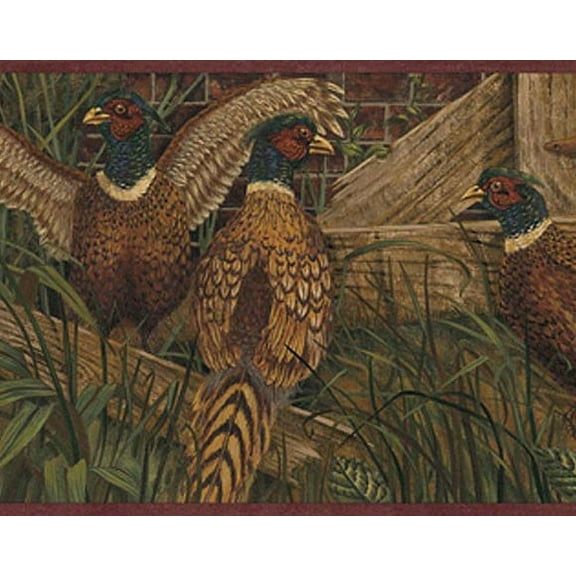 879605 Pheasant Wallpaper Border - Burgundy OA8101b