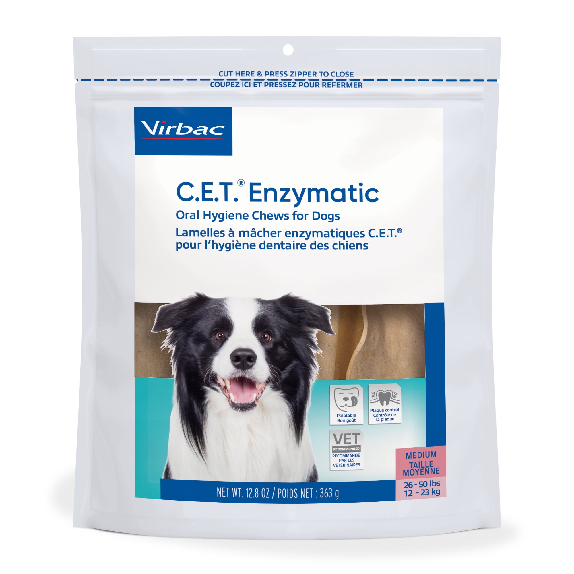 Virbac C.E.T. Enzymatic Oral Hygiene Chews For Dogs Beef/Chicken MD 30 Count