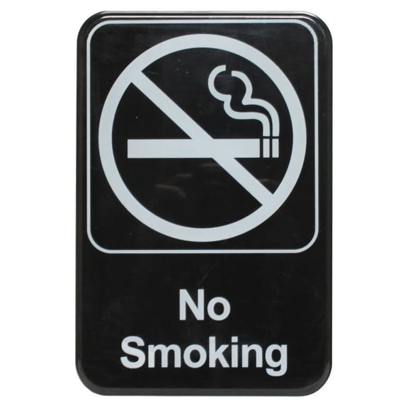 Excellante White on black 6 x9 inch information sign with symbols - no smoking, comes in each