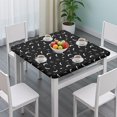 thumbnail image 3 of Black White Halloween Bat Moon Spider Pattern Square Fitted Tablecloth with Elastic Edge,Square Table Cover,Washable Elastic Table Cover for Home Kitchen Party Decor 34"x34", 3 of 6