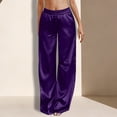 thumbnail image 2 of QHFBli Women's Boho Wide Leg Linen Pants Satin Pants Drawstring Waist Casual Loose Trousers Vacation Outfits, 2 of 4