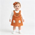 thumbnail image 2 of AUDeals Baby Girl Halloween Outfit Long Sleeve Ruffle Romper Ghost Embroidery Overall Dress Headband Cute Fall Clothes ﻿ (Orange, 0-3 Months), 2 of 9