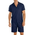 thumbnail image 3 of THDHVS Pajamas for Men,Men's Pajama Sets,Men Solid Color Short Sleeve Shirt Set with Lapel Button Front and Elastic Waist Shorts with Pockets for Home Loungewear Dark Blue 3XL, 3 of 7
