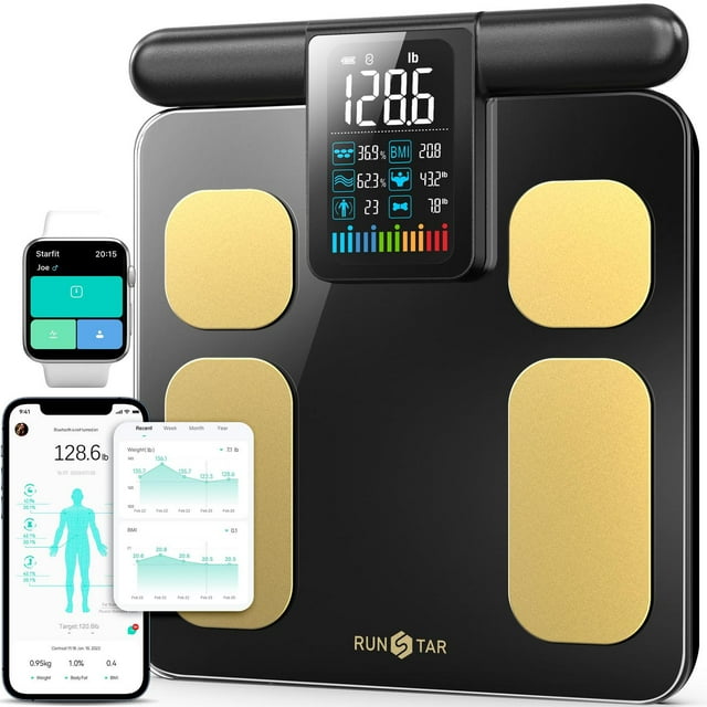 Runstar - Báscula digital para peso corporal y porcentaje de grasa, 8 electrodos de alta precisión p