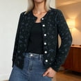 thumbnail image 2 of Wang6 Womens Cardigan Sweaters Fall White Open Front Button Knit Sweater Long Sleeve Knitted Tops Causal Crew Neck Floral Outwear Black M, 2 of 5