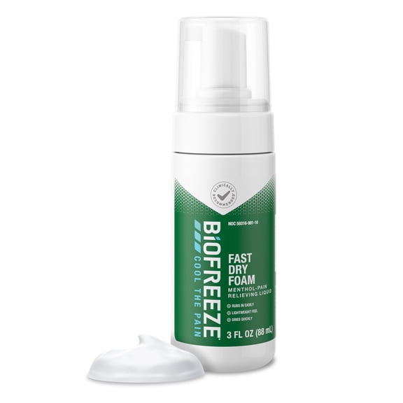 Biofreeze Menthol Pain Relieving Foam 3 FL OZ For Pain Relief Of Sore Muscles, Arthritis, Simple Backaches, And Joint Pain. Fast Drying, Lightweight, Powerful Topical Pain Reliever Package May Vary