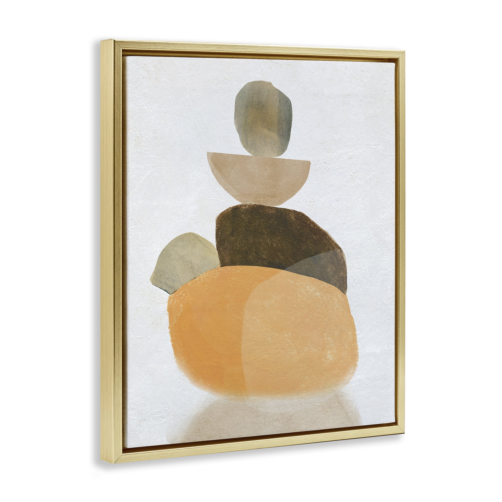 Stupell Industries Stacked Rocks Neutral Tones Abstract Painting Gold Floater Framed Canvas Art Print Wall Art, 17 x 21