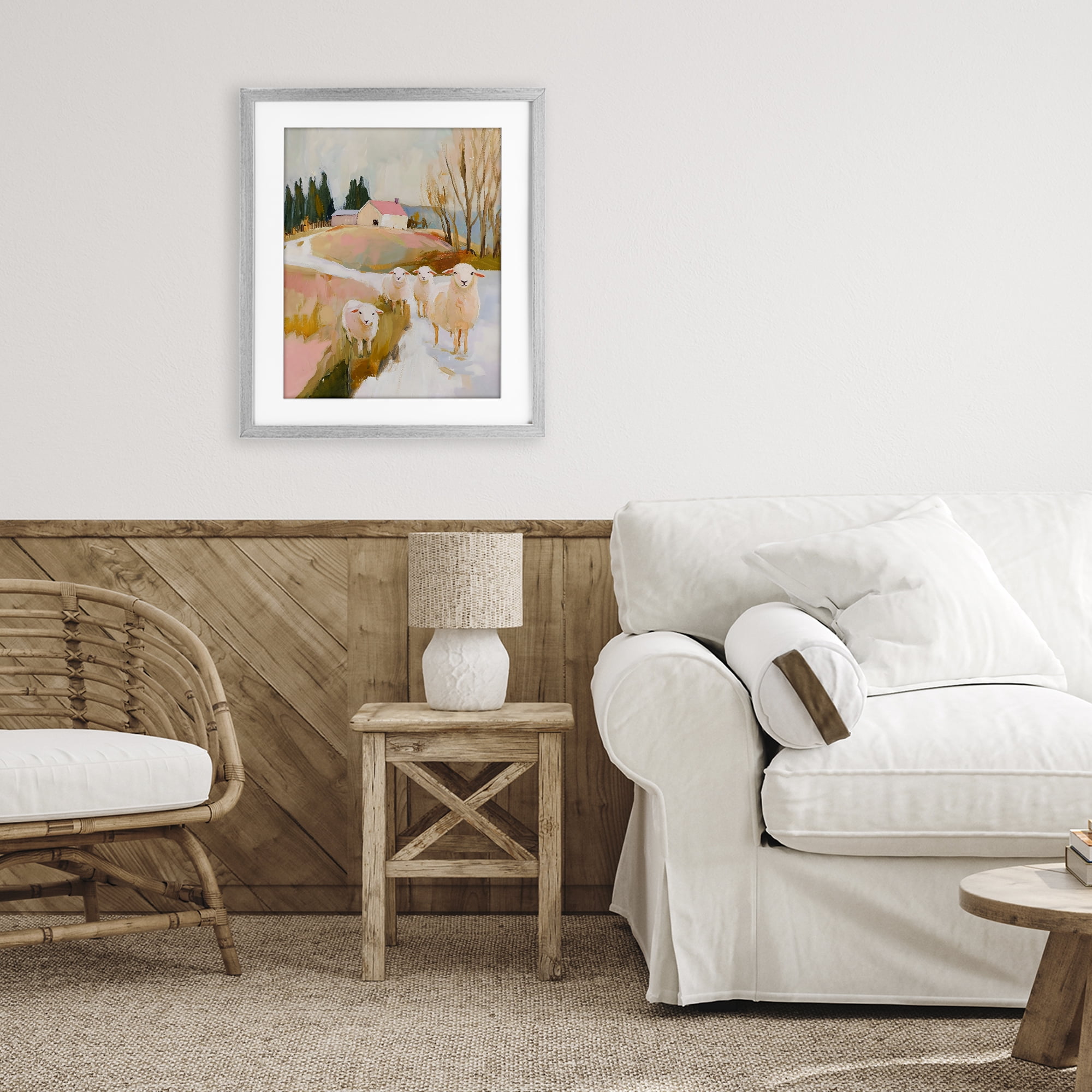 Stupell Industries Sheep on the Roadside Pasture Gray Framed Print Under Glass, design by The Prints Vibe