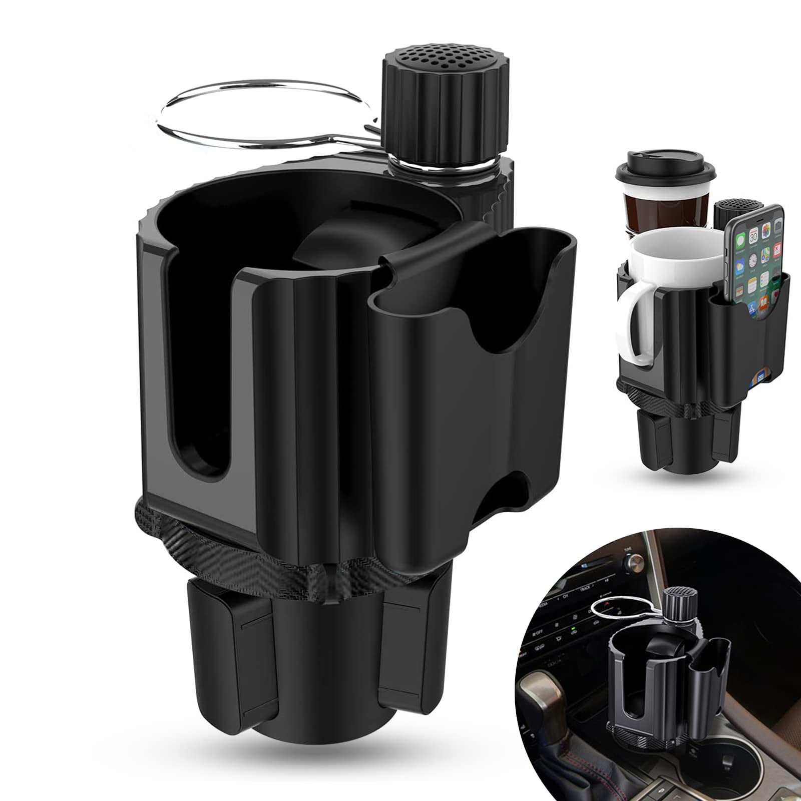 Aiuuee Car Cup Holder Expander, 4 in 1 Adjustable Dual Cup Holder Adapter for Car with Phone